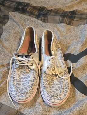 Sperry Women’s Silver Leopard Sequin Boat Shoes